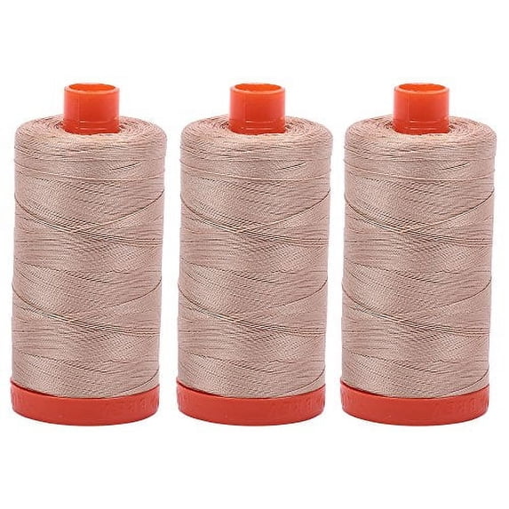 Bundle of 3 Large 1422 Yard Spools of Aurifil 50wt Egyptian Cotton Thread, Color: Beige, No. A1050-2314