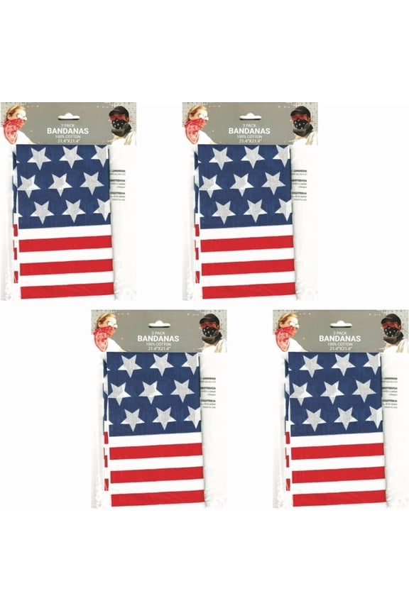 Bundle of 4 Packs - In Motion Patriotic USA Stars and Stripes Bandana Neckerchief (3 Pack)
