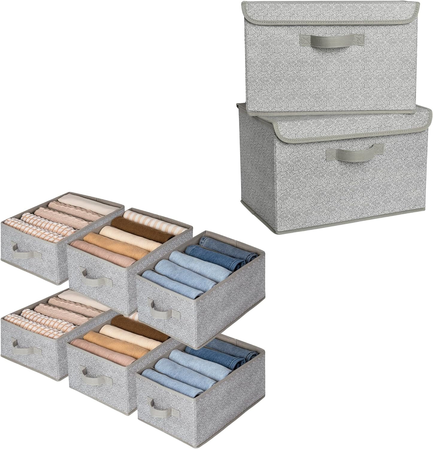 Bundle of 6-Pack Gray Closet Storage Bins & 2-Pack Storage Boxes with ...
