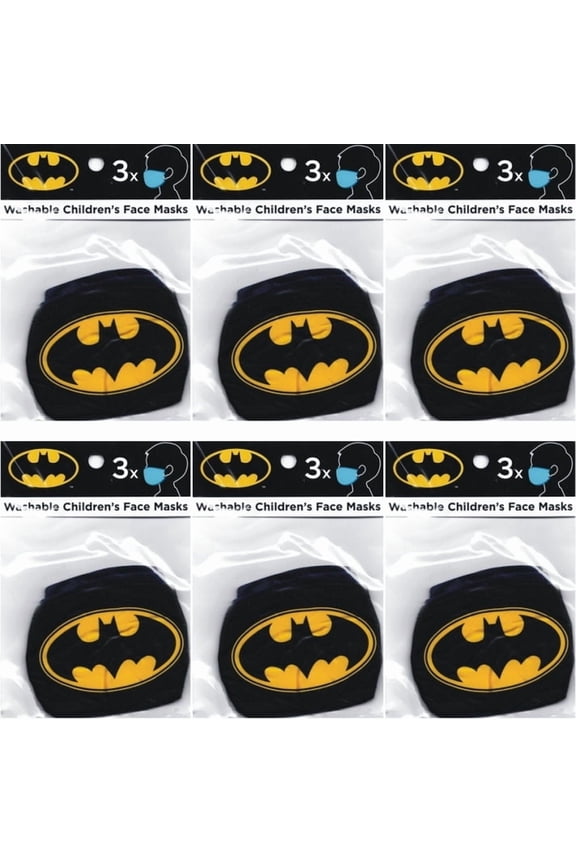Bundle of 6 Packs - Batman Kids Fabric Face Masks with Ear Loops & Filter Pocket (3 Pack)