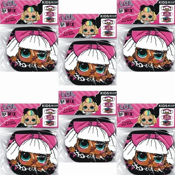 Bundle of 6 Packs - L.O.L Surprise! Remix Kids Fabric Face Masks with Ear Loops (3 Pack) 3-Layer Design