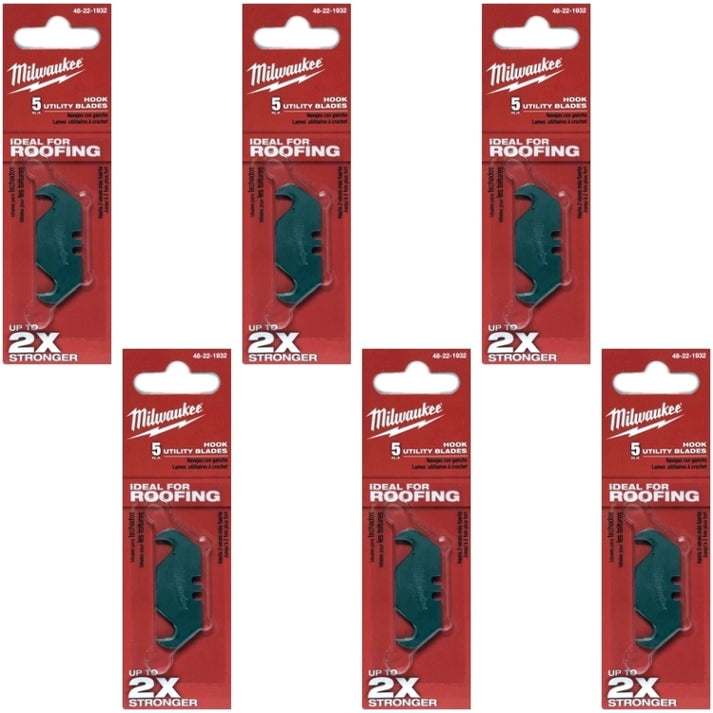 Bundle of 6 Packs - Milwaukee Hook Utility Blade Refills - 48-22-1932 (5 Pack)