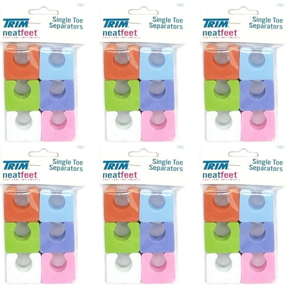 Bundle of 6 Packs - Trim Neat Feet Single Toe Separators (12-Piece Set) Perfect for Pedicures and Nail Polish Application