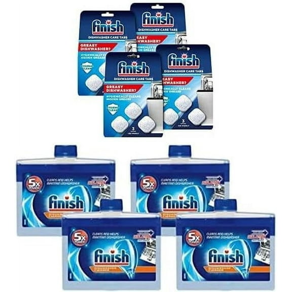 Bundle of Finish In-Wash Dishwasher Cleaner: Clean Hidden Grease and Grime, 3 Count, Pack of 4 + Finish Dishwasher Cleaner - Liquid Fresh 4x8.45 oz.