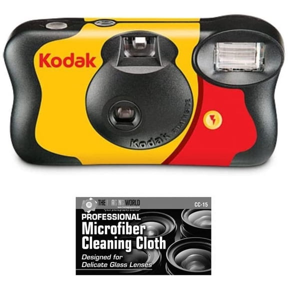 Bundle of Kodak Funsaver 35mm One-Time-Use Disposable Camera ISO-800 with Flash - 27 Exposures with Microfiber Cloth