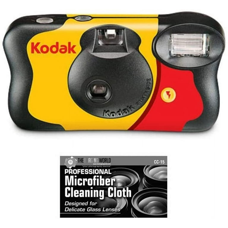 Bundle of Kodak Funsaver 35mm One-Time Single-Use Disposable Camera  (ISO-800) with Flash - 27 Exposures with Microfiber Cloth