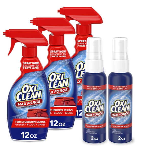 Bundle of OxiClean Max Force Laundry Stain Remover Spray, 12 Fl. Oz, 3-Pack + OxiClean Max Force Laundry Stain Remover Spray, 2 fl oz, 2PK