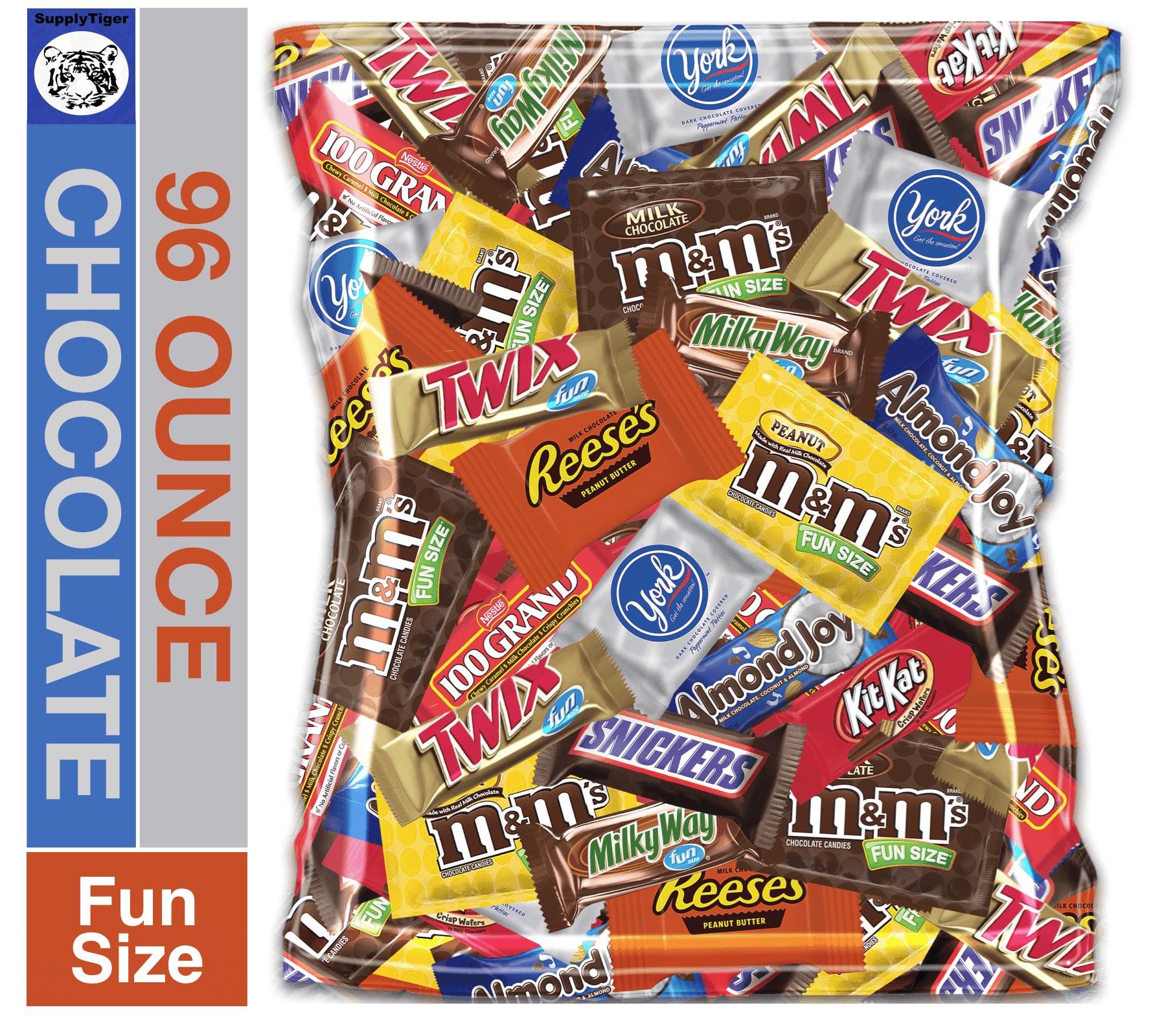 Bundle with 6 Pounds Variety Assortment Mix Bundle of Chocolate M&M's, Snickers, Milky Way, Reese's, York, 100 Grand, Almond Joy