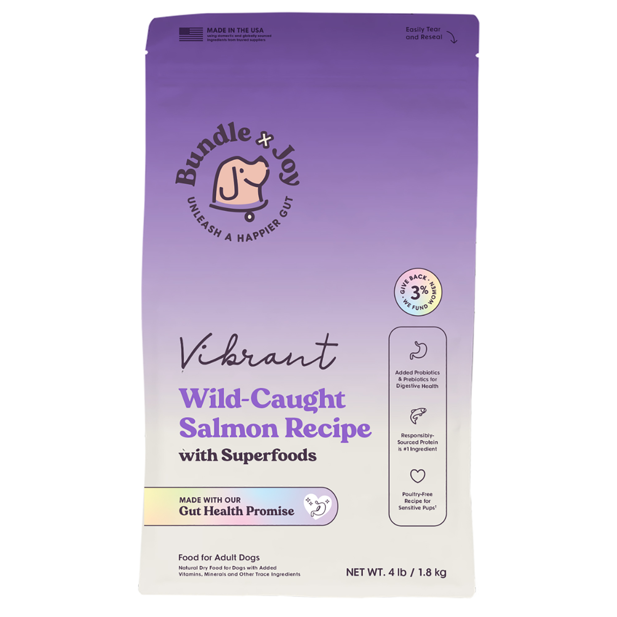 Bundle x Joy Vibrant Gut-Friendly Wild-Caught Salmon Flavor Dry Dog Food, 4 lb Bag