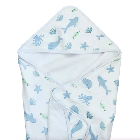 Bundled Baby, Oversized Baby Hooded Towel, Made out of Bamboo Muslin, Under the Sea, Ocean Baby Bath