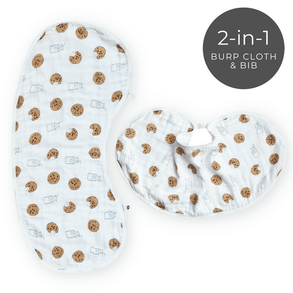 Bundled Baby's 2-in-1 Muslin Burp Cloth Bibs- Cookies and Milk