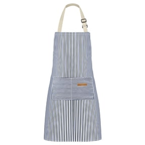 Bundlepro 1 Pack Adjustable Bib Kitchen Chef Apron with 2 Pockets for Men Women Cooking, Blue Stripe