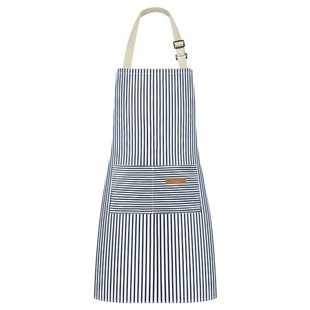 Bundlepro 1 Pack Adjustable Bib Kitchen Chef Apron with 2 Pockets for Men Women Cooking, Blue Stripe