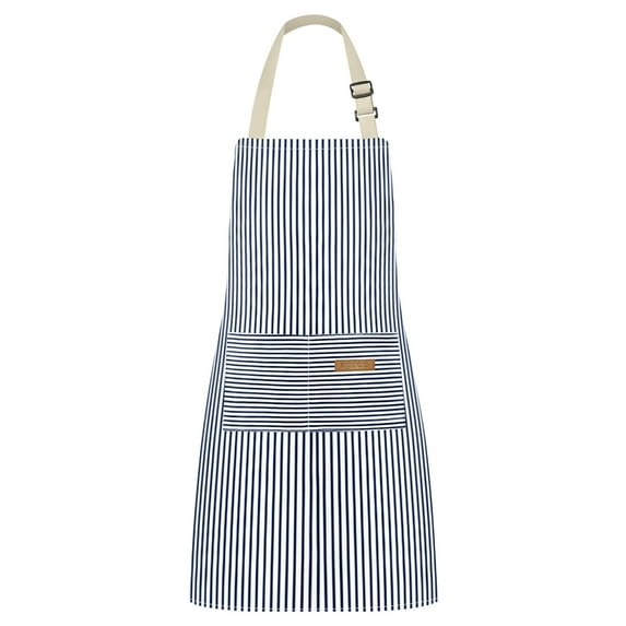 Bundlepro 1 Pack Adjustable Bib Kitchen Chef Apron with 2 Pockets for Men Women Cooking, Blue Stripe