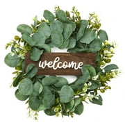 Bundlepro 12" Artificial Green Eucalyptus Leaf Wreath with Welcome Sign,Length 10",Height 2.5"