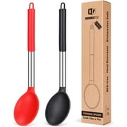 Bundlepro 2 Pack Non Stick Large Silicone Cooking Mixing Serving Scooping Fry Spoons , Black + Red