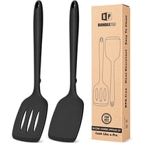 Bundlepro 2 Pack Non Stick Silicone Spatulas Turners Set with Bulge, One-Piece Design,Black