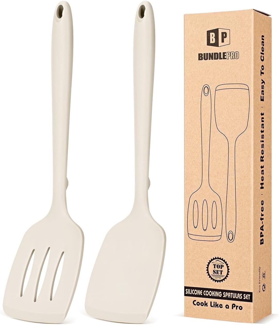 Bundlepro 2 Pack Non Stick Silicone Spatulas Turners Set with Bulge ...