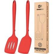 Bundlepro 2 Pack Non Stick Silicone Spatulas Turners Set with Bulge, One-Piece Design,Red