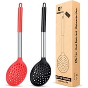 Bundlepro 2 Pack Rubber Strainer Skimmer,Silicone Slot Spoon for Cooking Drain,Red + Black,0.768 lb
