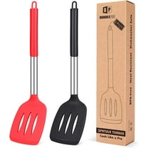 Bundlepro 2 Pack Silicone Slotted Spatula Set, Non Stick Home Kitchen Turner Set, Black   Red