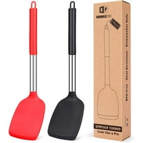 Bundlepro 2 Pack Silicone Solid Spatula Turner Set,Kitchen Cookware for Fish,Egg,Meat, Black   Red