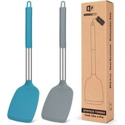 Bundlepro 2 Pack Silicone Spatula, Kitchen Turner, Cookware for Fish, Eggs ,Meat, Blue + Grey