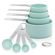 Bundlepro 8 Pack Plastic Nesting Measuring Cups and Spoons for Dry or Liquid Ingredients, Green