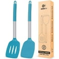thumbnail image 1 of Bundlepro Pack of 2 Silicone Spatulas Turners, Non Stick Slotted and Solid Kitchen Utensils,Blue, 1 of 6