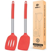 Bundlepro Pack of 2 Silicone Spatulas Turners, Non Stick Slotted and Solid Kitchen Utensils,Red