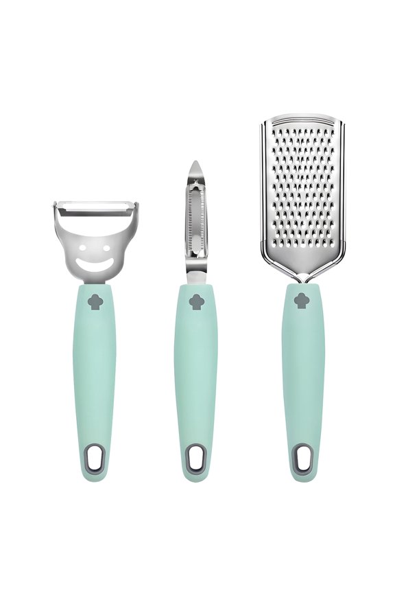 Stainless Steel Grater and Metal Y & I Shaped Peelers Set,Length 9.7",Height 1.4",Green