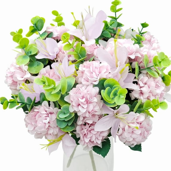 Bundles Artificial Chrysanthemum Balls with Lily Flowers Fake Silk Hydrangea Floral Decoration for Wedding Centerpiece Bouquet Indoor Table Vase Home Outdoor Arrangement (Purple)