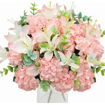 Bundles Artificial Chrysanthemum Balls with Lily Flowers Fake Silk Hydrangea Floral Decoration for Wedding Centerpiece Bouquet Indoor Table Vase Home Outdoor Arrangement (Pink)