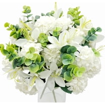 Bundles Artificial Chrysanthemum Balls with Lily Flowers Fake Silk Hydrangea Floral Decoration for Wedding Centerpiece Bouquet Indoor Table Vase Home Outdoor Arrangement (White)
