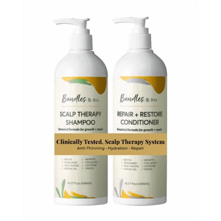 Bundles & Bits Rosemary Shampoo and Conditioner Set for Hair Growth – Biotin & Rice Water for Thinning Hair, Hair Loss Treatment for Women & Men – Sulfate Free Scalp Therapy with Keratin & Argan Oil
