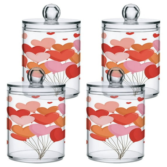 Bundles Of Heart-shaped Balloons Valentine Translucent Plastic Cans Storage Canisters with Lid Set of 4