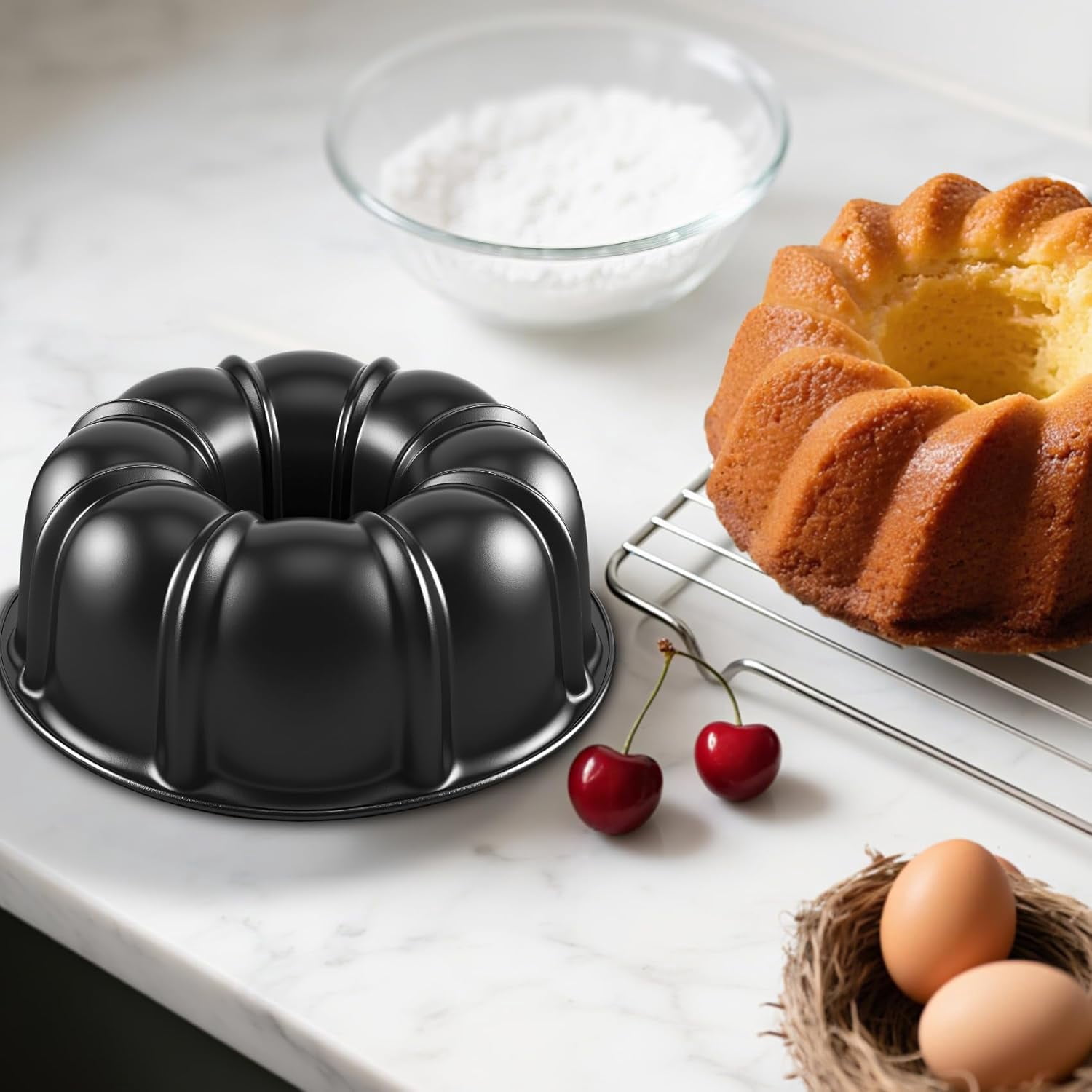 Bundt Cake Pan, Nonstick Round Fluted Tube Cake Baking Pan, Buntz Pound ...