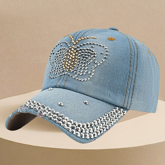 Bunenne Baseball Cap Sun Hats for Women Trucker Hat Panel Studded Denim Casual Baseball Hat Peaked Cap Beach Hats for Women White One Size