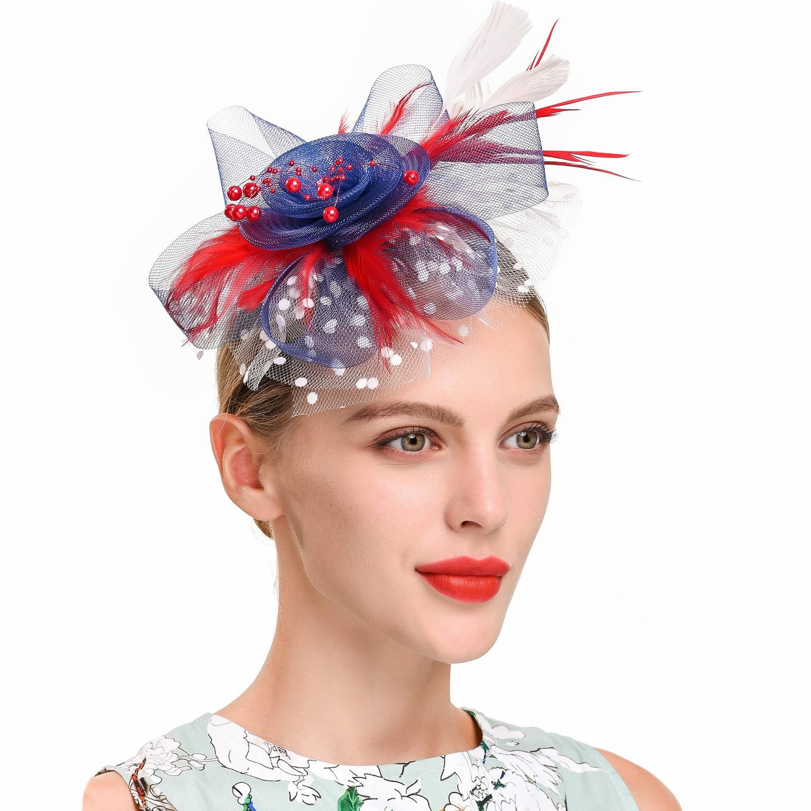 Derby, Tea Party flower headband, blue, red kentucky derby hat fascinator royal blue velvet headband  main image 4