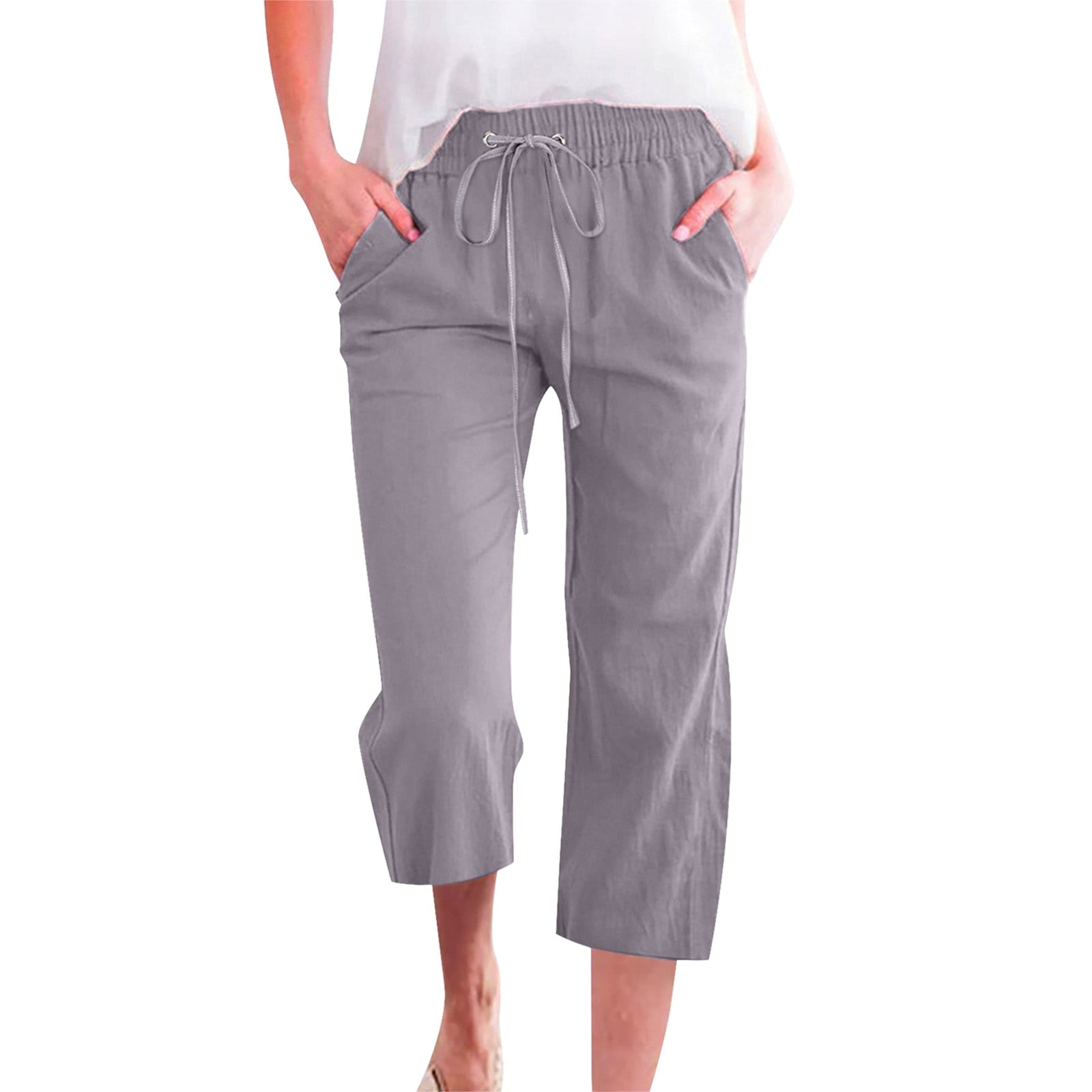 Bunenne Linen Capri Pants for Women Petite Linen Pants High Waisted ...