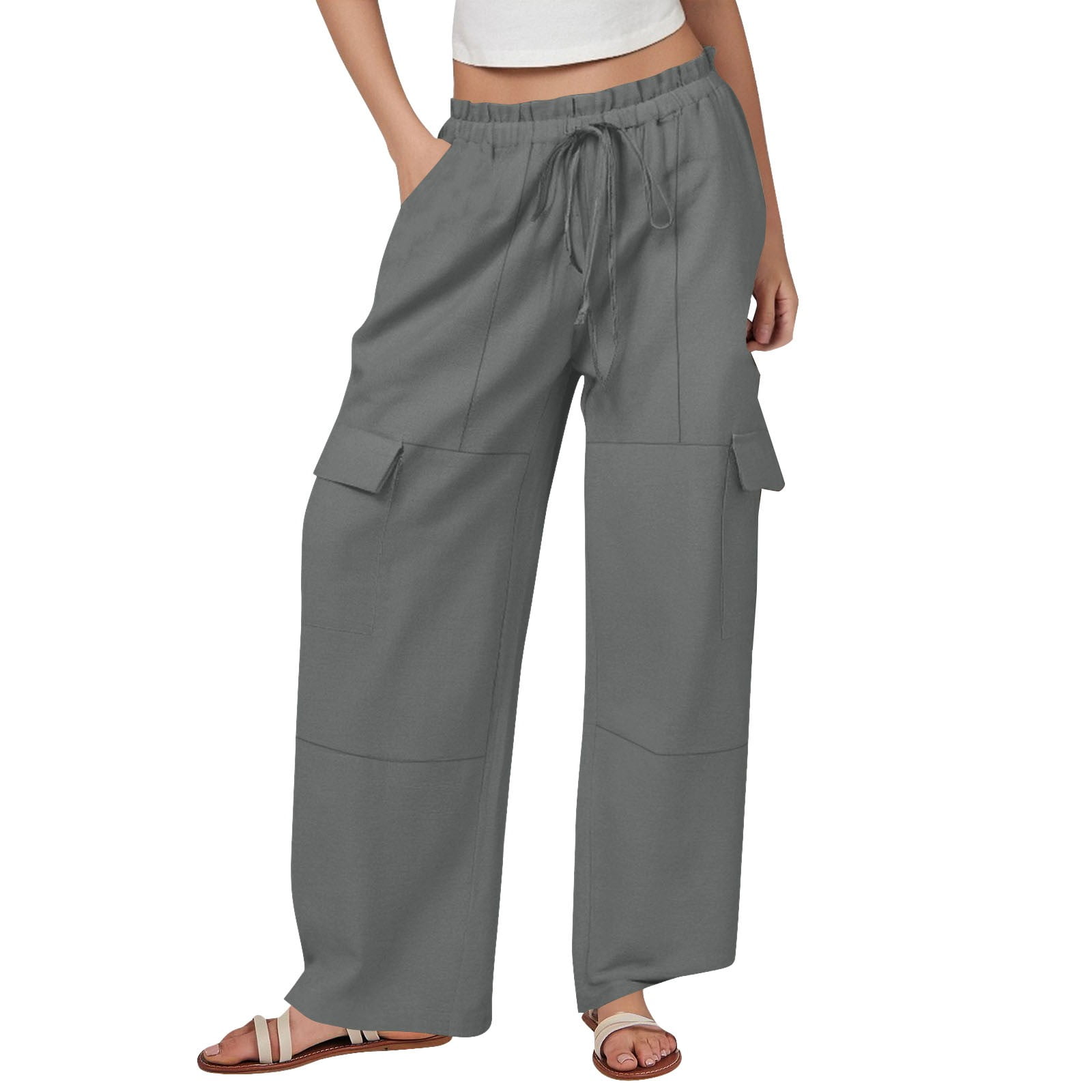 Bunenne Linen Pants Women Womens Palazzo Pants Ladies' Plain Cotton and ...