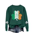 thumbnail image 1 of Bunenne St Patrick Day Sweatshirts Shamrock Sweatshirt St. Day Round Neck Long Sleeved Casual Holiday Printed Hooded Sweatshirt Crew Sweatshirt for Women Army Green L, 1 of 4