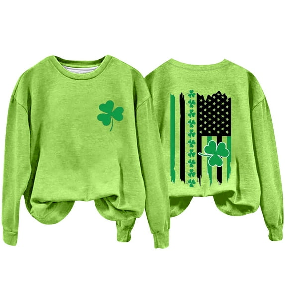 Bunenne St Patrick Day Sweatshirts Shamrock Sweatshirt Women's Fashion Casual Saint Printed Long Sleeved Round Neck Hoodie Crew Sweatshirt for Women Green M