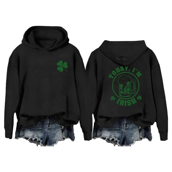 Bunenne St Patrick Day Sweatshirts Shamrock Sweatshirt Women's St. Pa Trick's Day Today I'am Irish Funny Casual Hoodie Hoodies for Women Black 2 5XL