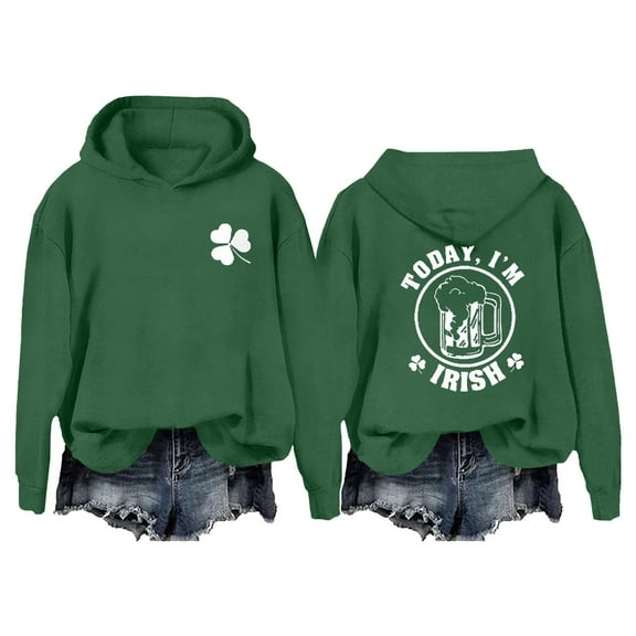 Bunenne St Patrick Day Sweatshirts Shamrock Sweatshirt Women's St. Pa Trick's Day Today I'am Irish Funny Casual Hoodie Hoodies for Women Green2 4XL