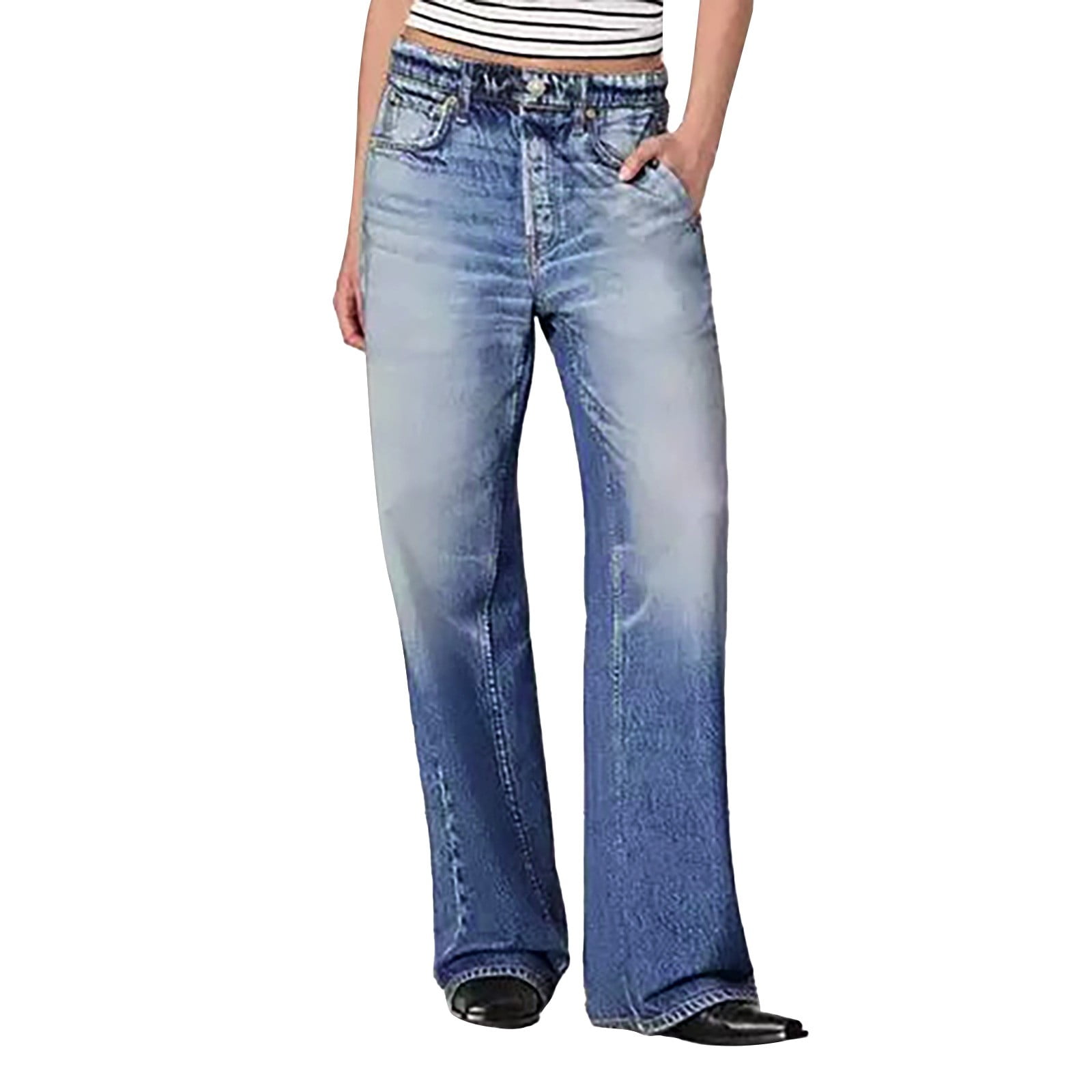Bunenne Straight Leg Jeans for Women Pull On Jeans Stretch Elastic ...