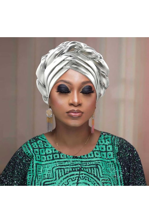 Turbans for Women Head Wraps for Women Head Scarf Fashion Women Beading Braid Hat Muslim Ruffle Cancer Wrap Cap Sleep Caps Satin Lined Hair Bonnets Head Coverings for Women Silver One Size