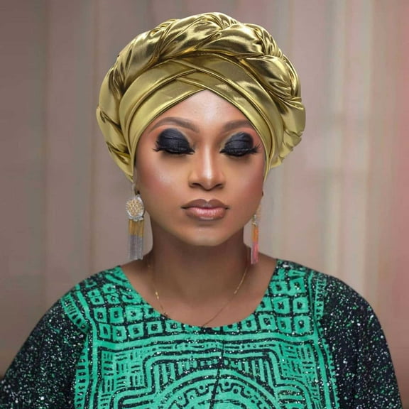 Bunenne Turbans for Women Head Wraps for Women Head Scarf Fashion Women Beading Braid Hat Muslim Ruffle Cancer Wrap Cap Sleep Caps Satin Lined Hair Bonnets Head Coverings for Women Gold One Size