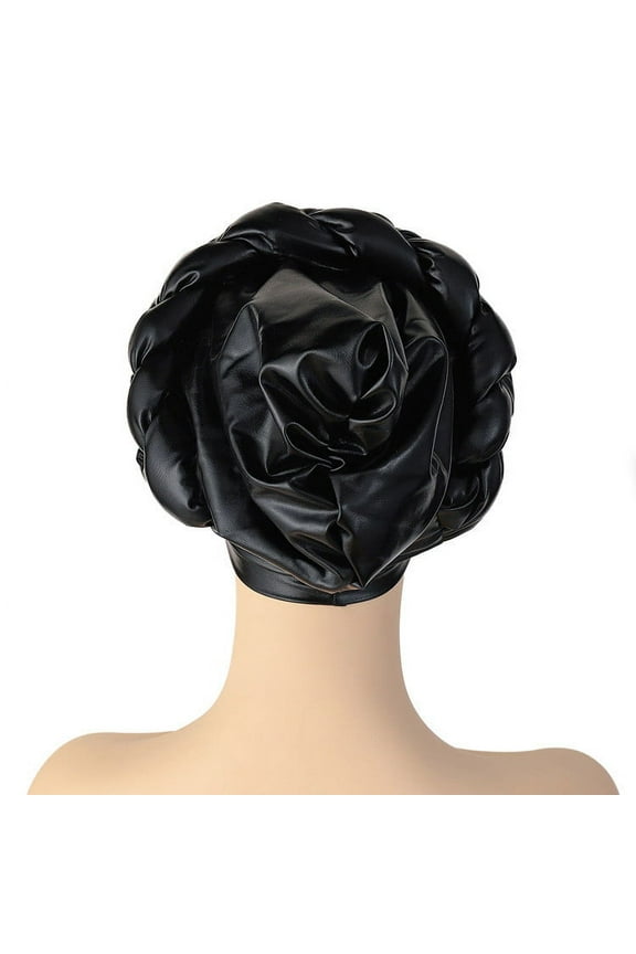 Turbans for Women Head Wraps for Women Head Scarf Fashion Women Beading Braid Hat Muslim Ruffle Cancer Wrap Cap Sleep Caps Satin Lined Hair Bonnets Head Coverings for Women Black One Size