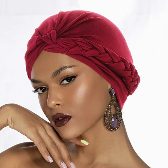 Bunenne Turbans for Women Head Wraps for Women Head Scarf Head Hat Cap Ethnic Cover Wrap Turban Ladies Multicolor Side Braid Hijab Hat Solid Color Baotou Muslim Hat Sleeping Cap B One Size